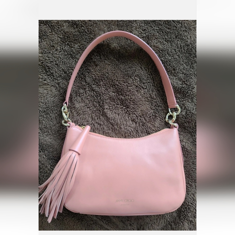 Brand New Jimmy Choo Athini Powder Pink Leather Shoulder Bag